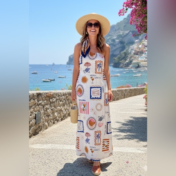 Paper Heart Linen Blend Aperol Spritz Patchwork Graphic Dress Size Small  NWT - mordernwear.com